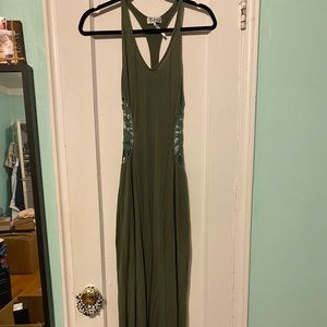 Outfrom unnder maxi olive back open dress